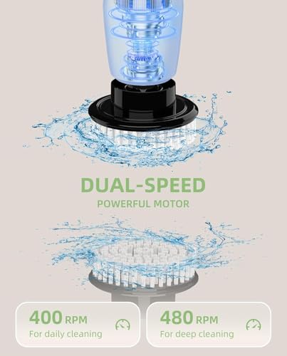 Electric Spin Scrubber, Cordless Cleaning Brush, Shower Scrubber with 8 Brush Heads, Power Scrubber Dual Speeds with Adjustable Extension Handle, IPX7 Waterproof for Bathtub Floor Tile Car-B - Thumbnail 2