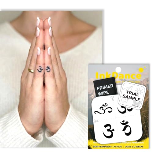 InkDance Semi-Permanent Tattoo, Sacred Om Symbol Collection, Long Lasting Temporary Tattoos, Waterproof Plant-Based Ink, Lasts 1-2 Weeks, Color Develops in 24 Hours MNF163, Set of 4