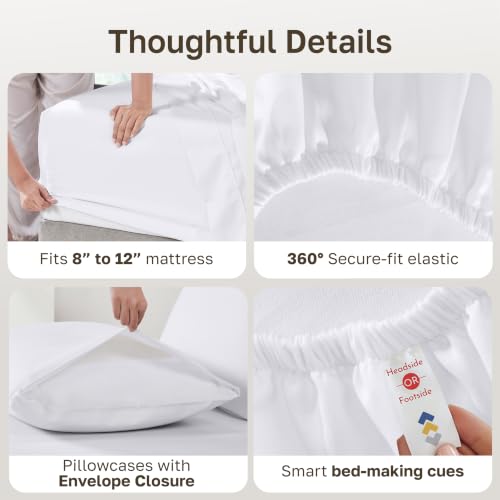 Image of California Design Den 100% Cotton Pack of 2 Extra Long Twin Sheets, Soft & Durable Twin XL Cotton Sheet Sets with 12 inch Pockets, Twin XL Sheet Set with Sateen Sheets (White)