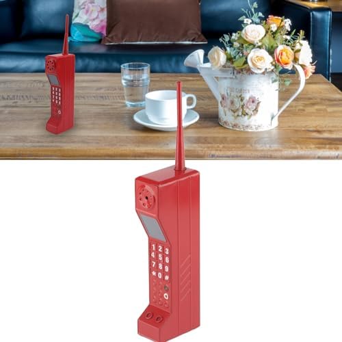 Retro 90s Style Decorative Brick Phone Prop with Pager, Vintage Red Cellphone Replica for Home Living Room Display