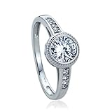 Double Accent Wedding Collection Anillo de Compromiso de Oro Blanco de 14 Quilates con circonita cúbica Redonda