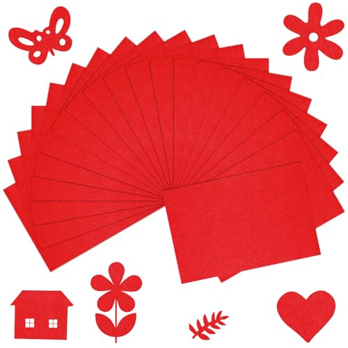 BOUBONI 20/40 Pcs Soft Felt Fabric Sheet 8 x 12 Assorted Color Felt Fabric Sheets for Crafts DIY Handcraft Sewing Squares Patchwork Nonwoven (20 Red)