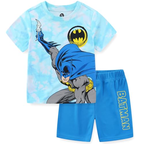 WARNER BROS Batman Boys Short Sleeve T-Shirt and Mesh Short Set for Toddler to Big Kids, Blue, 4
