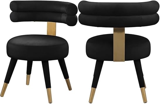 Meridian Furniture 747Black-C Fitzroy Collection Velvet Upholstered Dining Chair with Deep Channel Tufted Back, Set of 2, Black, 24.5" W x 22" D x 32.5" H