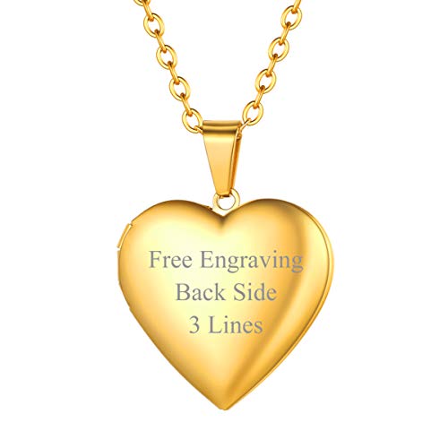 FOCALOOK Gold Locket Necklace That Holds Pictures 18K Gold Plated Personalized Friendship Birthday Gifts Custom Name Heart Pendant Necklace