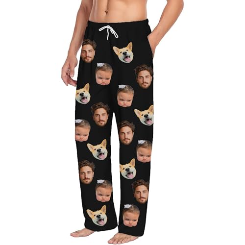 JoyBurst Custom Photo Pajama Pants Personalized Face Pajamas Funny Gift for Husband Boyfriend Dad with Pet Family Pictures