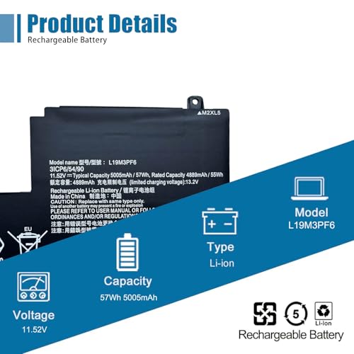 Image of L19M3PF6 Laptop Battery Replacement for Lenovo IdeaPad 5-15ITL05 5-15ARE05 5-15IIL05 5-15ABA7 Series SB10W86952 5B10W86944 L19L3PF2 11.52V 57Wh 5005mAh