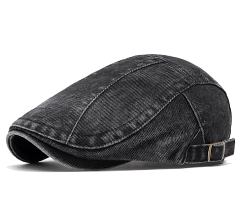 Image of Quanhaigou Unisex Denim Newsboy Hats Flat Ivy Gatsby Cabbie Driving Berets Hat Cotton Dad Cap for Men Women