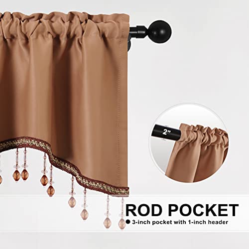 Elkca Coffee Blackout Curtain Valance For Living Room Scalloped Kitchen Tier Set For Window,Pack Of 2 (Coffee,52" W X 18" L) #TOP2