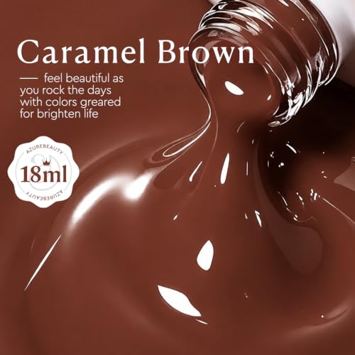 Image of AZUREBEAUTY 18ML Brown Fall Gel Nail Polish | Pure Coffe Brown Fall Soak Off UV /LED Gel Polish for French Tips, High Gloss Solid Brown Nail Art Gel for DIY Manicure Salon
