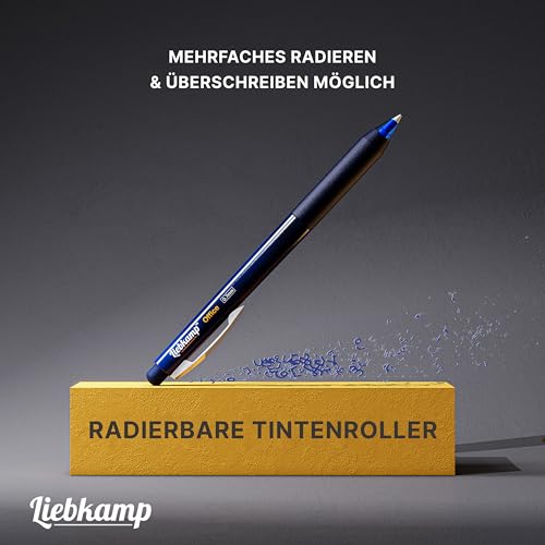 LIEBKAMP Office [4 Stk] radierbarer Kugelschreiber inkl. 0,7mm Mine | kratzt & schmiert nicht | Tintenroller radierbar | Radierstift | Gelstifte Radierbar | Erasable Pen | Gelschreiber Radierbar