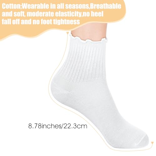 Image of Ptwola 6 Pairs Women Ruffle Socks Cute Ankle Boot Frilly Socks White Soft Knit Cotton Crew Dress Sock Lettuce Trim Stockings for Teen Women Elastic Slouchy One Size Boot Leather Shoes