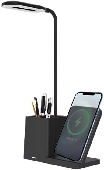 LED Desk Lamp with Wireless Charger Pen Holder Organizer Flexible Lamp Touch Control 3 Brightness Levels Reading Light for Home Office OrganizerBlack