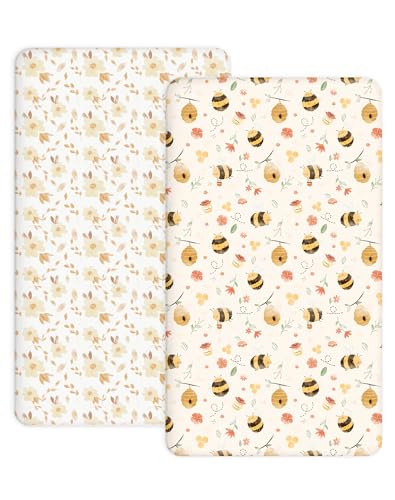 Image of Crib Sheets for Boys and Girls, 2 Pack Fitted Baby Sheets for Standard Toddler Mattress 28 inch x 52 inch, Soft Breathable Jersey Knit Baby Bedding (Honeybee Dreams)