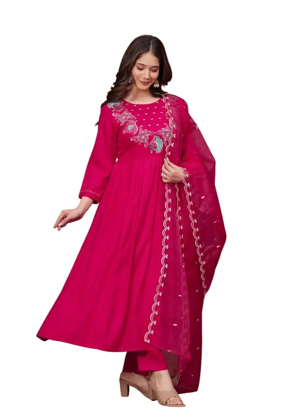 Traditional Anarkali Gown with Dupatta, Golden Jari Embroidered Details, Long Sleeves, for Women-image-36