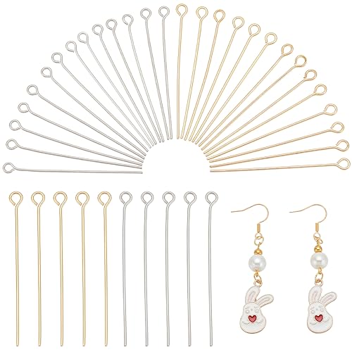 PH PandaHall 160pcs 40mm Épingle à oeil Tige Acier Inoxydable Bijoux, Tige Boucle D'oreille pour la Fabrication de Pendentifs de Boucles D'oreilles de...
