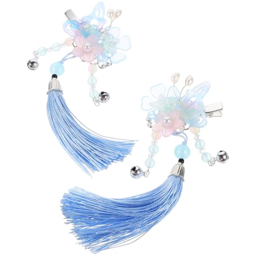 POPETPOP Hanfu Hair Clips Butterfly Hair Pin Pair with Tassel Bell and Flower Details Chinese Accessories for Teen Girls Women Dress up Weddings Parties