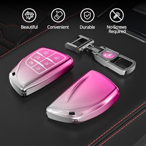 Image of for Chevy GMC Key Fob Cover with Keychain.TPU Keyshell No Screws Required for Installation. Compatible with 2021-2025 Silverado Sierra Tahoe GMC Yukon Suburban Denali (Gradient Pink-6 Buttons)