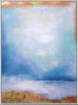 DREAMSPACE 36X48 Large Canvas Wall Art Hand Painted Oil Painting for Living Room Home Apartment Bedroom Office Decor Marbled Tranquility Blue hued Abstract Modern Art Oil Painting