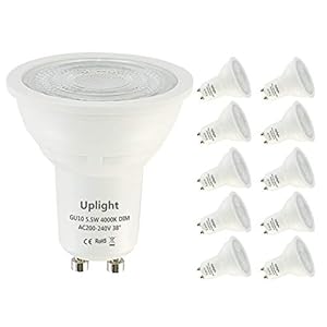 Uplight 5,5 W dimbare GU10 LED-lamp natuurlijk wit 4000 K, vervangt 50 W halogeenlamp 470 lm Ra80 38 ° stralingshoek, led-lampen, ledlampen, verpakking van 10 stuks.