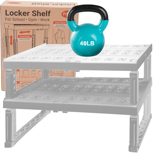 Piffny Adjustable Locker/Cabinet Organizer Shelf, 2 Pack, Adjustable Width and Height, Ideal for School, Office, and Gym Lockers (New Version) White (White) image 3