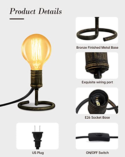 Small Table Lamp, Vintage Desk Lamps For Bedrooms Set Of 2, Rustic Bronze Finish E26 Edison Bulb Lamp Base Holder With Plug, Cute Night Lamps Decor For Nightstand, Bedside, Desk, Living Room(No Bulb) #TOP4
