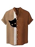 Camisas Informales de Cuello Alto para Hombre Camisas japonesas de Manga Corta con Estampado de Gato Camisas de Playa de Verano Tropical