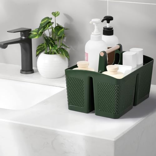 Image of Plastic Shower Caddy, Portable Shower Basket with Handle, Dark Green