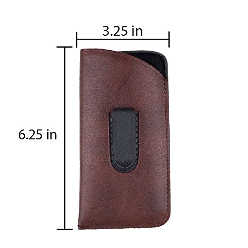 Slip In Glasses Case Sleeve with Pocket Clip – Compact, Lightweight Holder Protects Eyeglasses and Eyewear from Scratches and Damage - By OptiPlix (3 Pack, Brown)