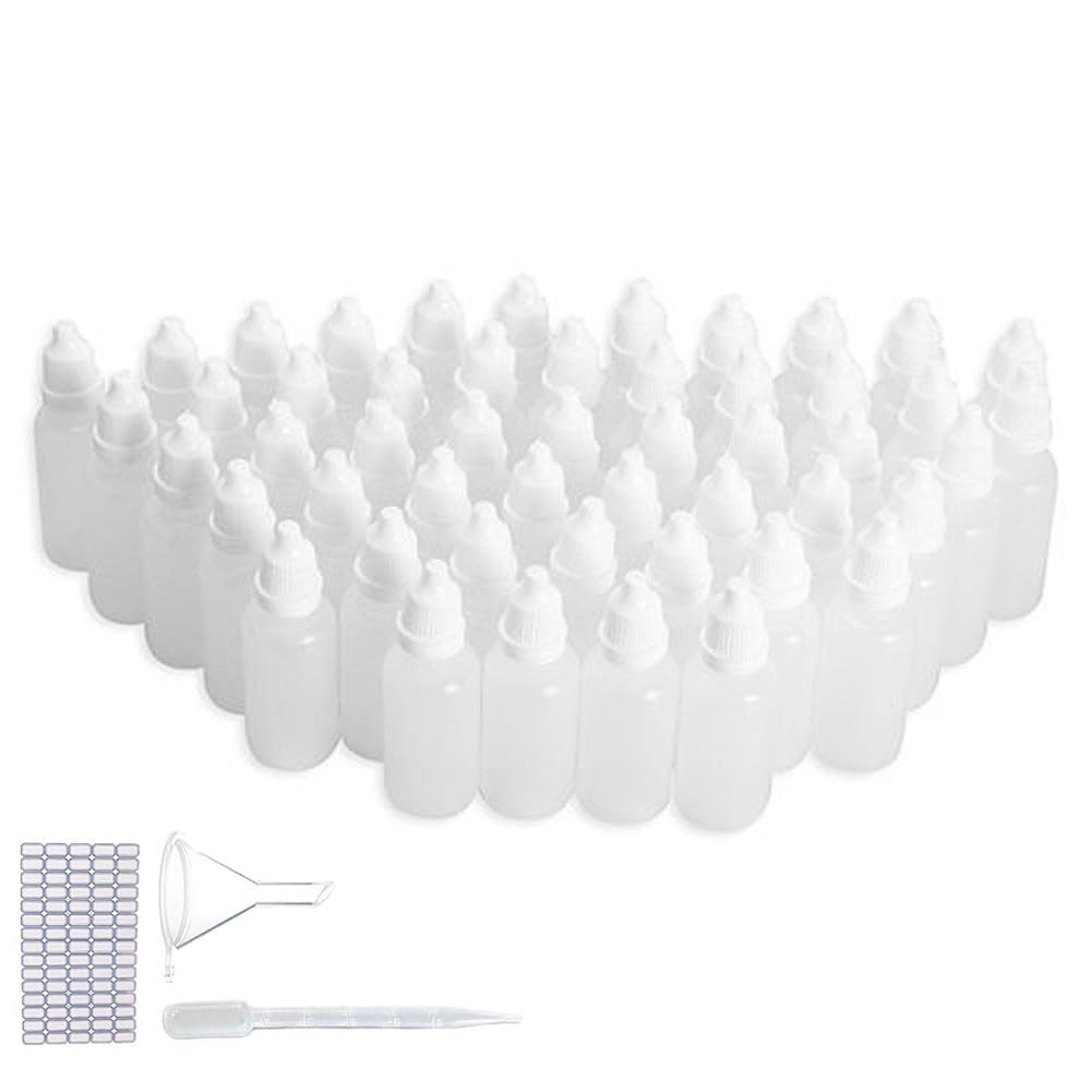 Voarge50 PCS Plastic Dropper Bottle 20 ML, Eye Liquid Empty Dropper Refillable Squeezable Dropper Bottles for Essential Oil Diffuser, Massage, Beauty Oil Mix, white