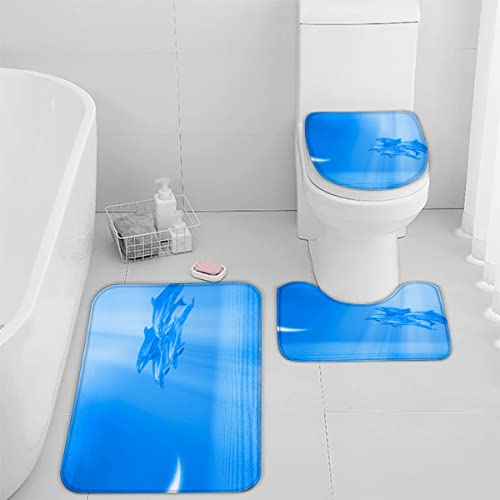 Badematte Blauer Ozean,Delfine Schwimmen Badematten Set rutschfest Waschbar Badgarnitur 3teilig - WC Deckelbezug U… – Bild 5