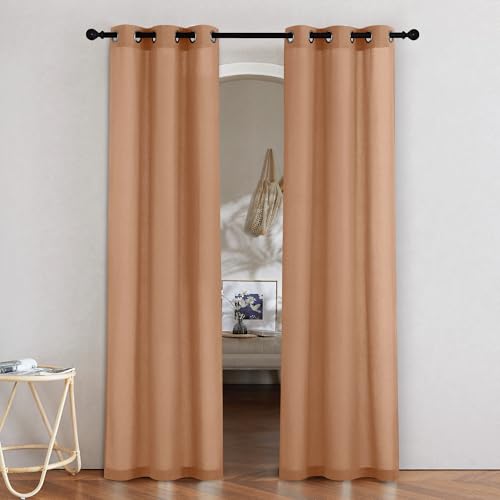 NICETOWN Burnt Orange Linen Doorway Curtains 80 inches Long, Grommet Thick Linen Weave Semi Sheer Window Treatments Privacy Assured with Light Filtering for Bedroom/Side Door, W34 x L80