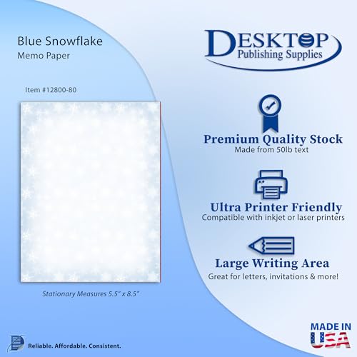 Blue Snowflakes Christmas Stationery Memo Paper - 80 Sheets of Half Sized (5 1/2" x 8 1/2") Christmas Letterhead for Winter & Holiday Events - Image 4