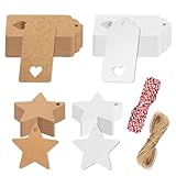 200 Stück Geschenkanhänger Weihnachten, Geschenkanhänger Kraftpapier Kraftpapier Anhänger Sternform, Kärtchen zum Beschriften Anhänger Papier mit 40m Schnur für Marmeladengläser Flaschenetiketten