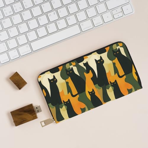 Abstract Cat Print Wallet Women, Leather Bifold Multi Card Wallet, Long Purse Women's Wallets4