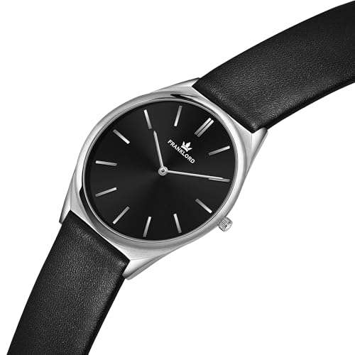 Image of Franklord Ultra-Slim Men's 5 mm Swiss Movement Dress Watch - 40 mm Case, Sapphire Crystal, 316L Stainless Steel with Leather Strap