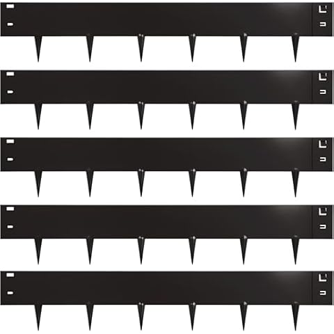 TMEE Landscape Edging Garden Lawn Edging Border 40 inch Strips, 8 inch Depth Hammer in Metal Edging for Landscaping, Backyard/Lawn/Garden/Playground, 5 Pack, Black Cover
