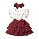 HEOXIN Babykleidung Kleid Mädchen, Neugeborene Flying Sleeve Schleifenknoten Colour Blocking Frilly Baby Kleider mit Stirnband für Bekleidungssets, Baby Clothes Rotes Kleid Baby-Mädchen, 3-6 Monate