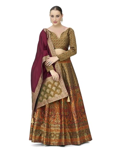 Image of PURVAJA Women's Kanjiwaram Semi-Stitched Lehenga choli