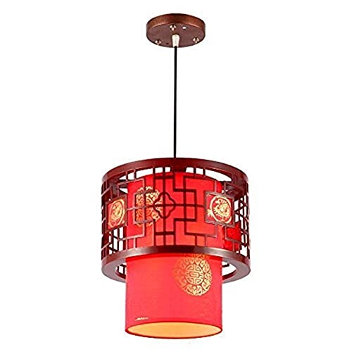 Chandelier en bois massif chinois YangRy rouge, suspension luminaire salon de thé rétro