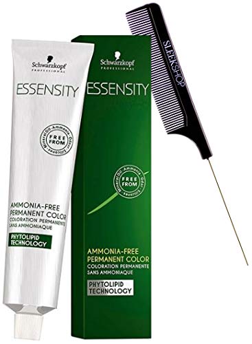 Schwarzköpf ESSENSITY Ammonia-Free Permanent Hair Color Dye (w/Sleek Comb) Phytolipid Technology Haircolor (1-0 Black)