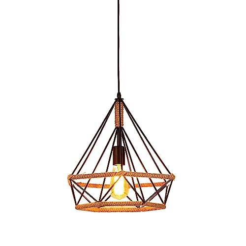 Lampe suspendue à une tête de base E27 en acier et corde pour restaurant
