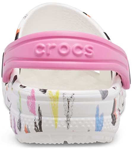 CROCS Classic Heart Print Clog K - White - C6 , 207000-100-C6, Kids Unisex , White , C6