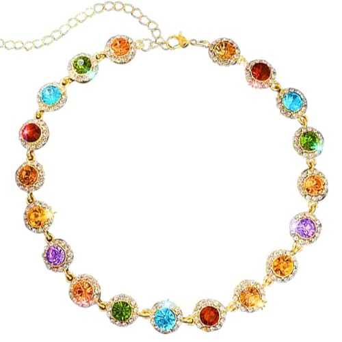 GTYARYUA Collier Femme, Collier De Cristal Coloré Ras, Choker en Strass Étincelant, Collier de Choker en Cristal Multicolore, Chaîne en Or, pour Fête, Bal de Fin D'année