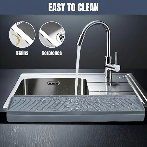 Image of Silicone Sink Splash Guard for Kitchen Basin - Flexible Kitchen Sink Water Splash Guard, Anti-Splash Sink Guard for Kitchen Counter (Grey,4x20 inches)