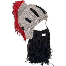 YEKEYI Funny Knight Helmet Beanie with Beard Hat Handmade Knitted Winter Thick Cap Octopus Hat Halloween Cosplay Ski Mask