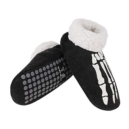 Women Funny Halloween Slippers Glow in The Dark Skeleton Fuzzy Plush Slipper Socks Warm Cozy House Bootie Slippers Home Shoes2