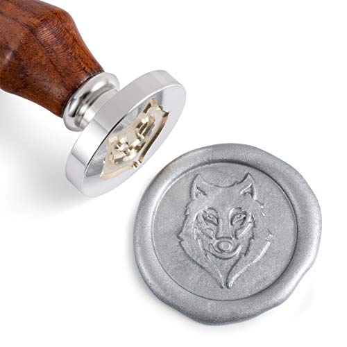 Mceal Wax Seal Stamp,Silver Brass Head with Rosewood Handle, 1.2"(30mm) Dia, Wolf