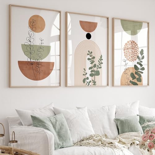 Sfwarmart Terracotta green mid century modern wall art set of