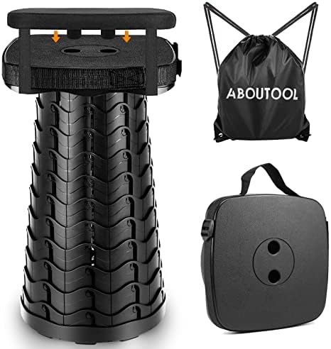 aboutool Folding Camping Stool, Square Collapsible Portable Stool,Collapsible Stool with Elastic Seat Cushion& Adjustable Nylon Bag, Sturdy Lightweight Telescoping Foldable Stool, Max Load 550lb
